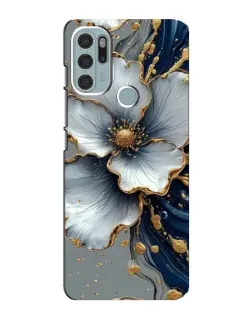 Чехол для Motorola MOTO G60s с картинкой «Белый цветок и золотой флюид»