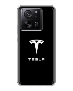 Чехол для Motorola Moto G67 с картинкой «Tesla White Logo»