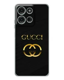 Чехол для Motorola Moto G75 с картинкой «Золотой логотип Gucci»