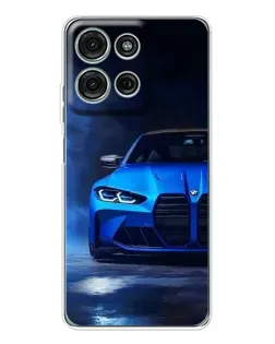 Чехол для Motorola Moto G75 с картинкой «Голубая BMW M4»