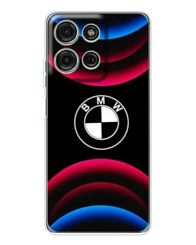 Чехол для Motorola Moto G75 с картинкой «Логотип BMW и неоновые дуги»