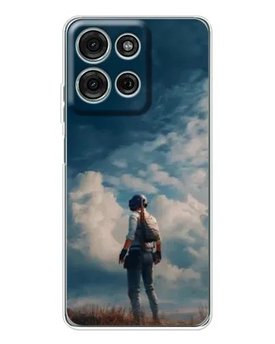 Чехол для Motorola Moto G75 с картинкой «Герой PUBG на скале»