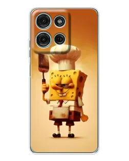 Чехол для Motorola Moto G75 с картинкой «Губка Боб повар»