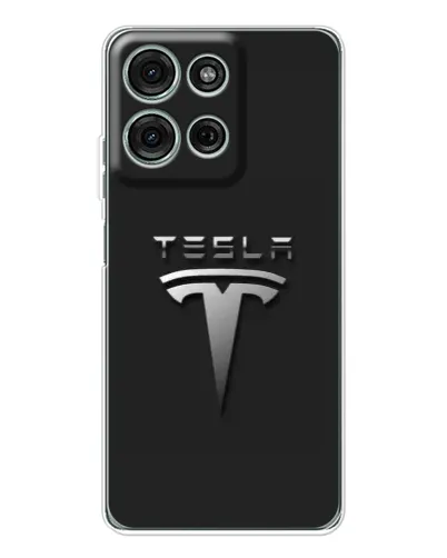 Чехол для Motorola Moto G75 с картинкой «Стальной логотип Tesla»