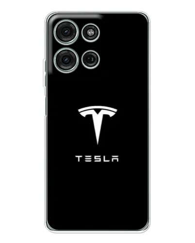Чехол для Motorola Moto G75 с картинкой «Tesla White Logo»