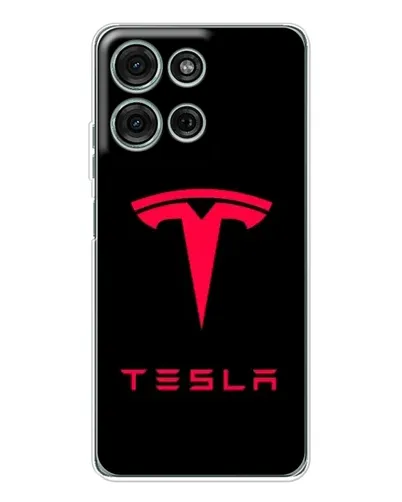 Чехол для Motorola Moto G75 с картинкой «Tesla Red Logo»