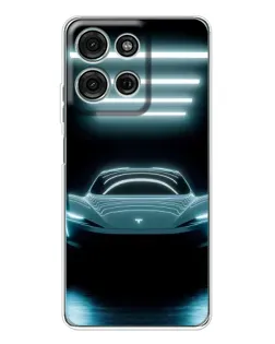 Чехол для Motorola Moto G75 с картинкой «Tesla в неоне»