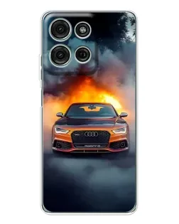 Чехол для Motorola Moto G75 с картинкой «Audi в огненном дыму»