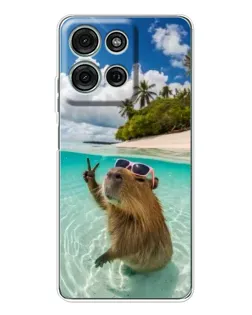 Чехол для Motorola Moto G75 с картинкой «Капибара на море»
