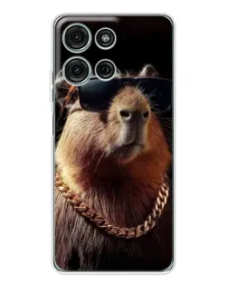 Чехол для Motorola Moto G75 с картинкой «Капибара золотая цепь»