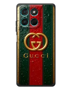 Чехол для Motorola Moto G77 с картинкой «Gucci — фирменная полоса и золото»