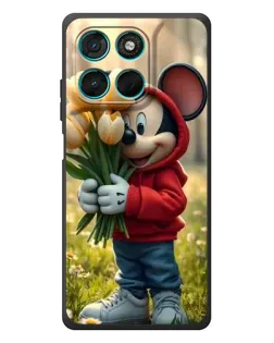 Чехол для Motorola Moto G77 с картинкой «Микки с тюльпанами»