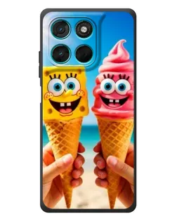 Чехол для Motorola Moto G77 с картинкой «Спанч Боб мороженое»
