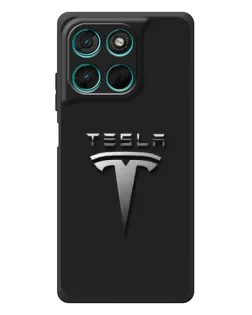 Чехол для Motorola Moto G77 с картинкой «Стальной логотип Tesla»