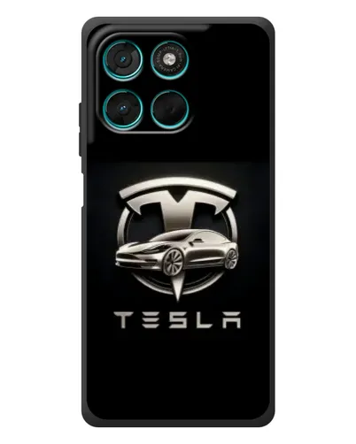 Чехол для Motorola Moto G77 с картинкой «Tesla — серебристое авто»