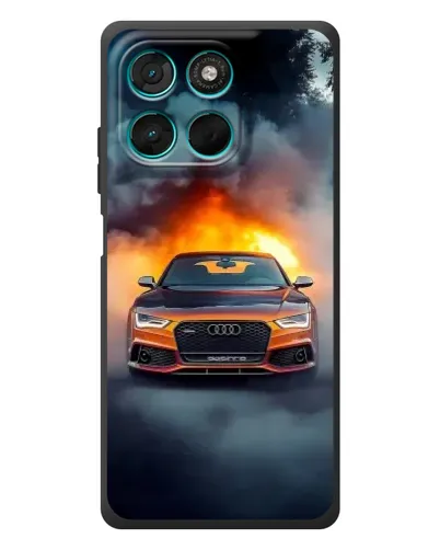 Чехол для Motorola Moto G77 с картинкой «Audi в огненном дыму»