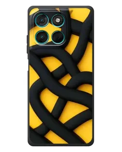 Чехол для Motorola Moto G77 с картинкой «Черное желтое переплетение»