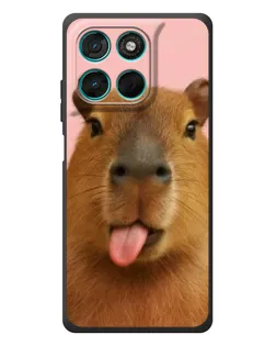 Чехол для Motorola Moto G77 с картинкой «Капибара с языком»