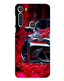Чехол для Motorola MOTO G8 с картинкой «Спортивная BMW и цветы»