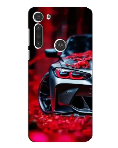 Чехол для Motorola MOTO G8 с картинкой «Спортивная BMW и цветы»