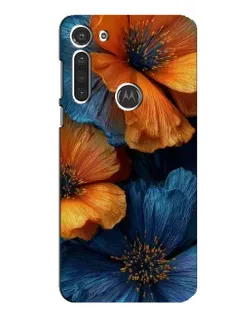 Чехол для Motorola MOTO G8 с картинкой «Яркая сине-оранжевая флора»