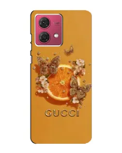 Чехол для Motorola MOTO G84 с картинкой «Gucci — золотые бабочки»