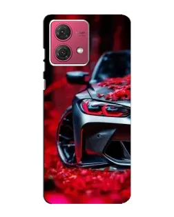 Чехол для Motorola MOTO G84 с картинкой «Спортивная BMW и цветы»