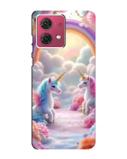 Чехол для Motorola MOTO G84 с картинкой «Радуга и единороги»
