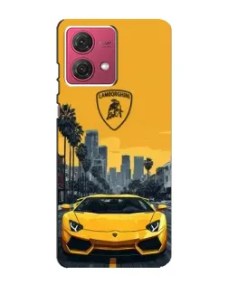 Чехол для Motorola MOTO G84 с картинкой «Желтый Lamborghini город»