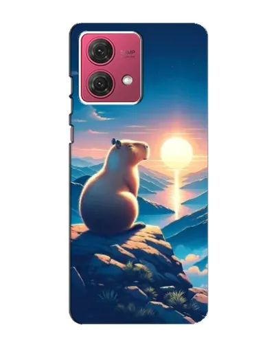 Чехол для Motorola MOTO G84 с картинкой «Закат солнца с капибарой»