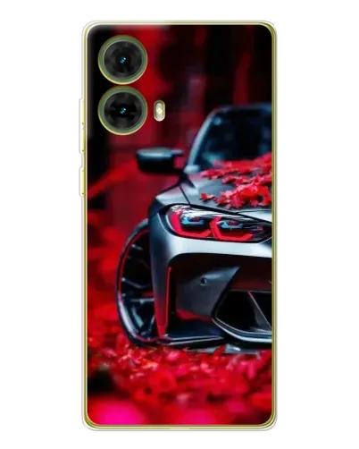 Чехол для Motorola MOTO G85 с картинкой «Спортивная BMW и цветы»