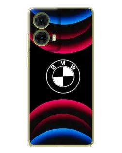 Чехол для Motorola MOTO G85 с картинкой «Логотип BMW и неоновые дуги»