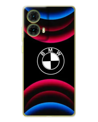 Чехол для Motorola MOTO G85 с картинкой «Логотип BMW и неоновые дуги»