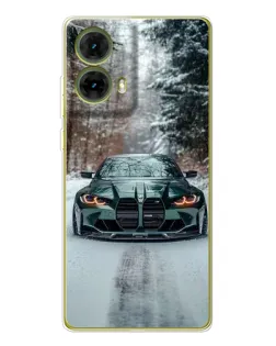 Чехол для Motorola MOTO G85 с картинкой «BMW в зимнем лесу»