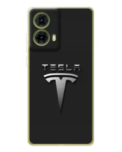 Чохол для Motorola MOTO G85 з картинкою «Сталевий логотип Tesla»