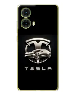 Чохол для Motorola MOTO G85 з картинкою «Tesla — срібне авто»