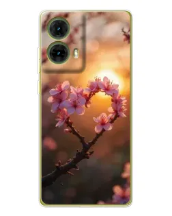 Чохол для Motorola MOTO G85 з картинкою «Рожевий цвіт  сердечко на тлі заходу»