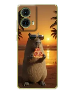 Чехол для Motorola MOTO G85 с картинкой «Капибара с пиццей»