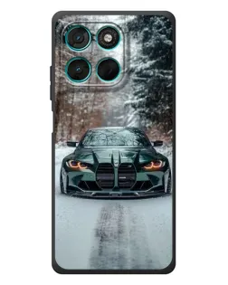 Чехол для Motorola MOTO G86 Power с картинкой «BMW в зимнем лесу»