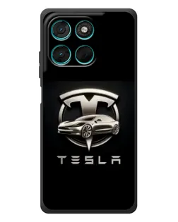 Чехол для Motorola MOTO G86 Power с картинкой «Tesla — серебристое авто»