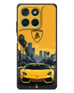 Чехол для Motorola MOTO G86 Power с картинкой «Желтый Lamborghini город»