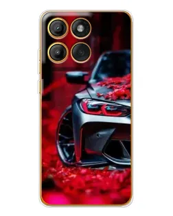 Чехол для Motorola MOTO G86 с картинкой «Спортивная BMW и цветы»