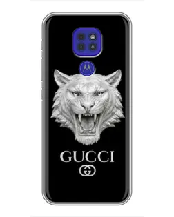 Чехол для Motorola MOTO G9 Play с картинкой «Gucci — серебряный лев»