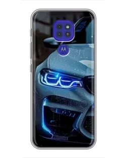 Чехол для Motorola MOTO G9 Play с картинкой «Взгляд BMW с синими фарами» Чехол для Motorola MOTO G9 Play с картинкой «Взгляд BMW с синими фарами»