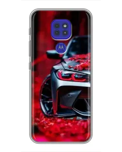 Чехол для Motorola MOTO G9 Play с картинкой «Спортивная BMW и цветы»