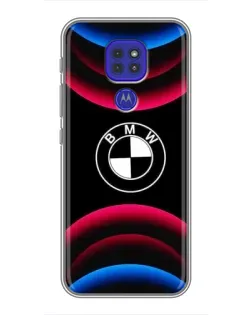 Чехол для Motorola MOTO G9 Play с картинкой «Логотип BMW и неоновые дуги»