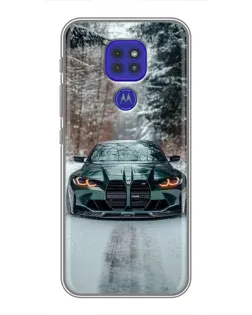 Чехол для Motorola MOTO G9 Play с картинкой «BMW в зимнем лесу»