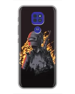 Чехол для Motorola MOTO G9 Play с картинкой «PUBG — огненный силуэт»