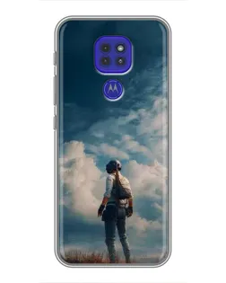 Чехол для Motorola MOTO G9 Play с картинкой «Герой PUBG на скале»