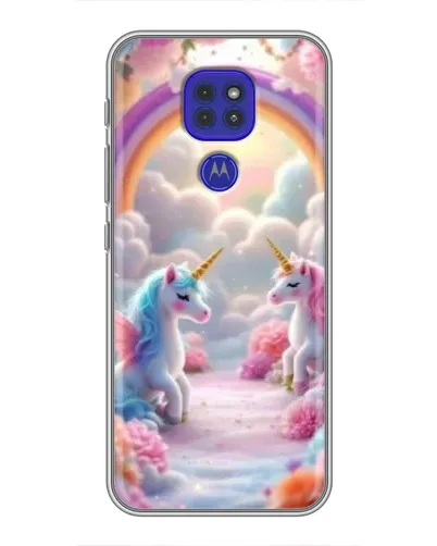 Чехол для Motorola MOTO G9 Play с картинкой «Радуга и единороги»